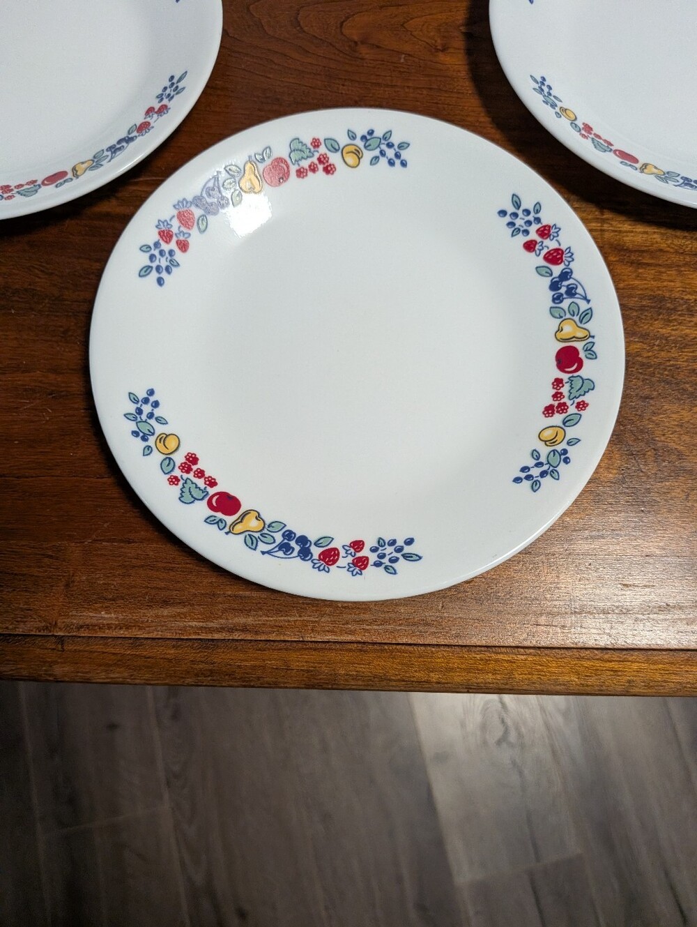 Corelle Orchard Delight Plate with Red, Blue and Yellow Floral Fruit Border X3